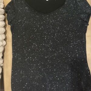 Armani Collezioni Black Sparkle Short Sleeve Top